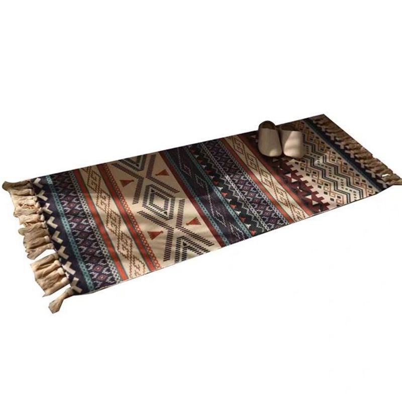 Tapis de motif d'ameicana beige élégant Polyester Bohemian Area Tapis de frange pour chambre à coucher