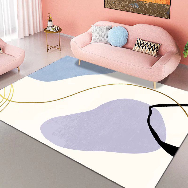 Orange Modern Rug Polyester Striped Indoor Rug Non-Slip Backing Rug for Home Decor