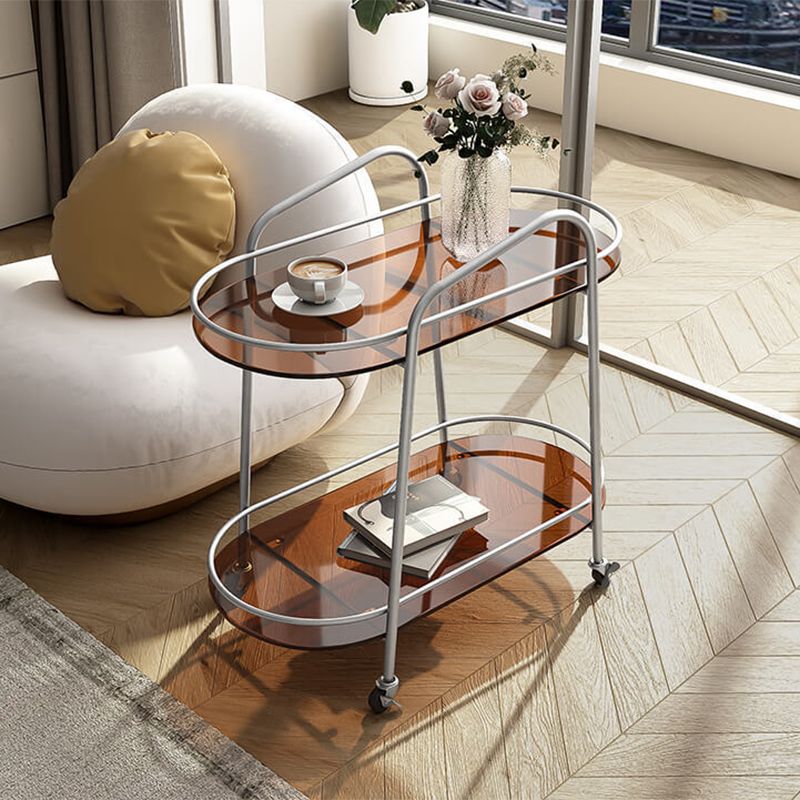 Modernistic Side Table Glass with Storage Oval Double Tier Living Room