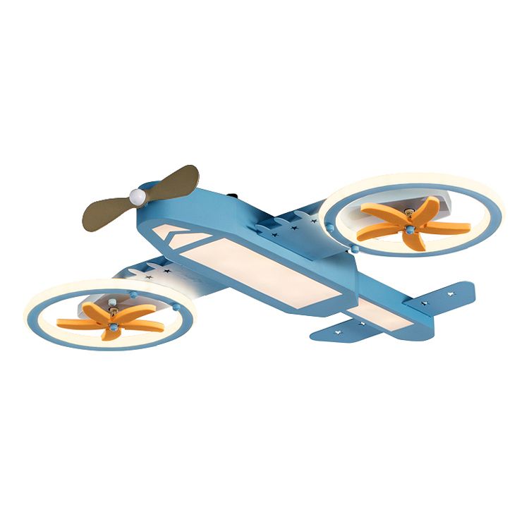 Lámpara de techo de metal LED moderna con luz empotrada en avión azul para dormitorio de niños