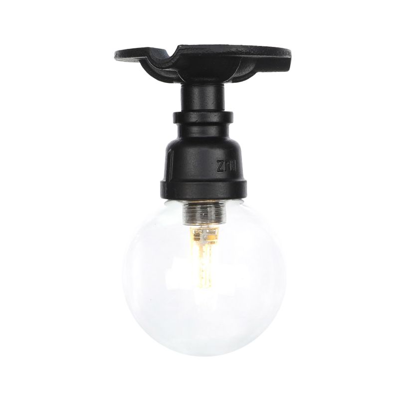 Orb Clear Glass Semi Flush Lighting Industrial 1 Bulb Restaurant Ceiling Mounted Fixture in Black