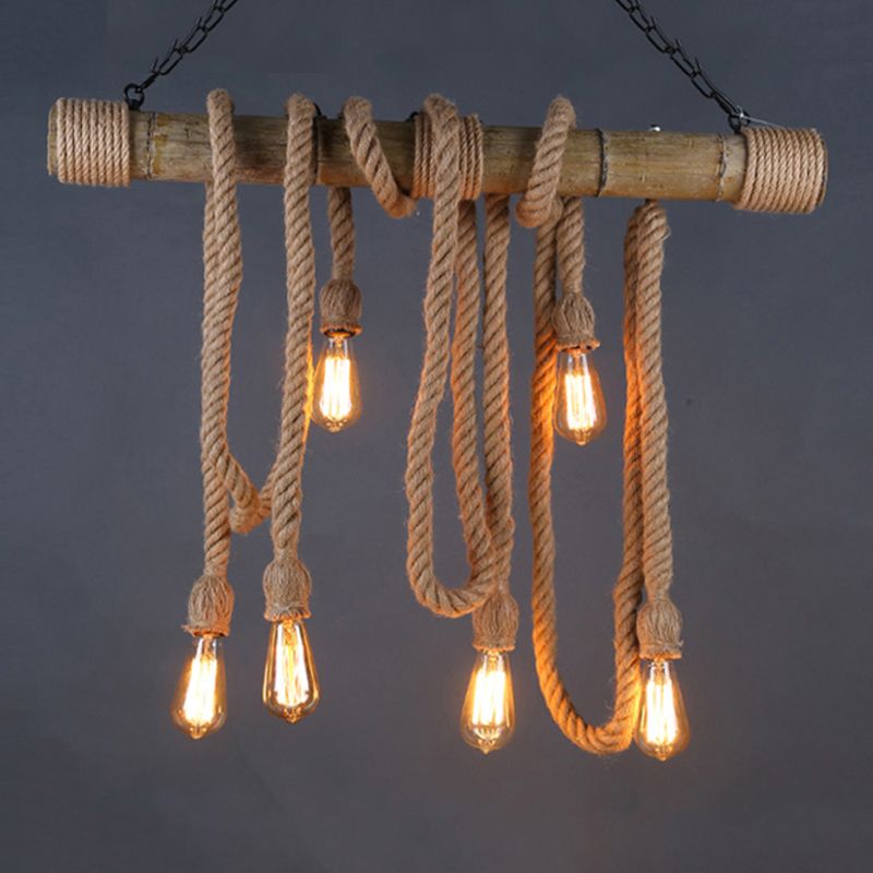 Industrial Style Exposed Bulb Island Light Rope Chandelier Lamp for Restaurant
