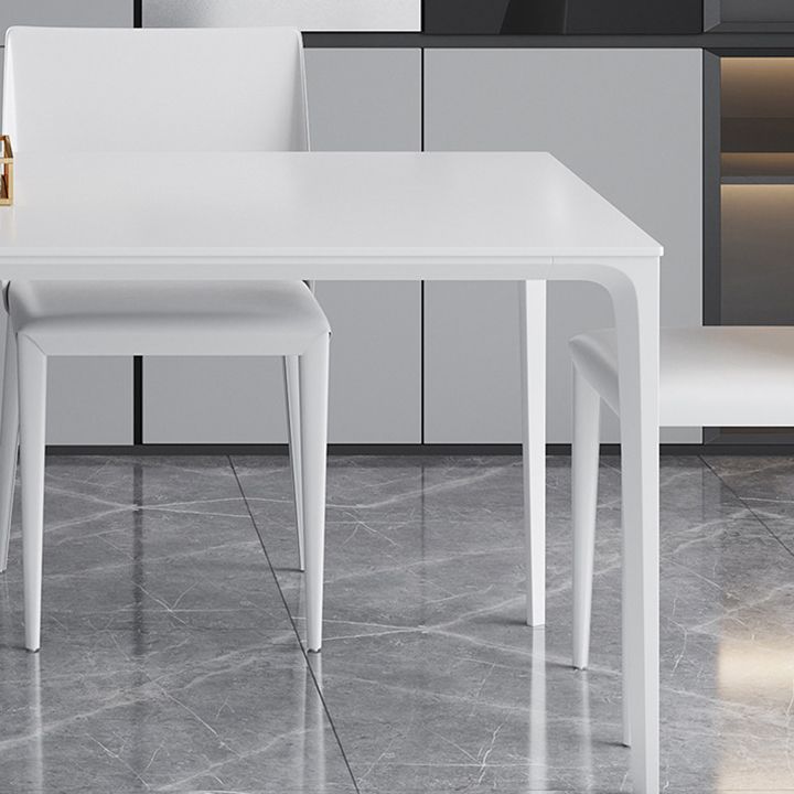 Table rectangulaire contemporaine en métal blanc table à manger en pierre fritrée avec 4 jambes