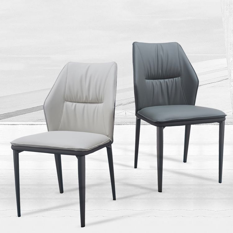 Modern Simple Side Chair Faux Leather Dining Chair with Metal Base for Living Room