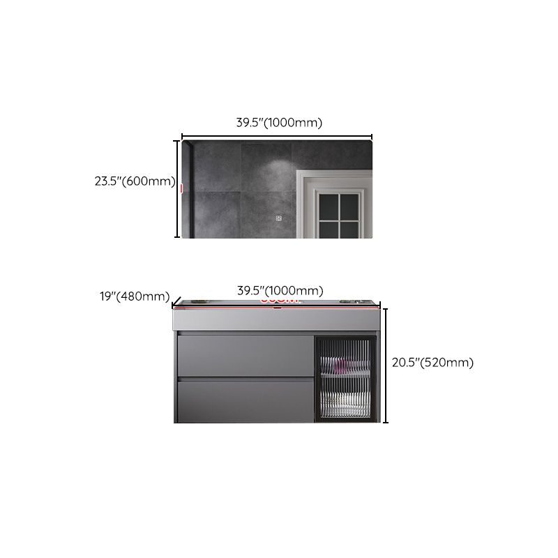 Contemporary Vanity Sink Wooden Wall-Mounted Bathroom Vanity Cabinet in Gray