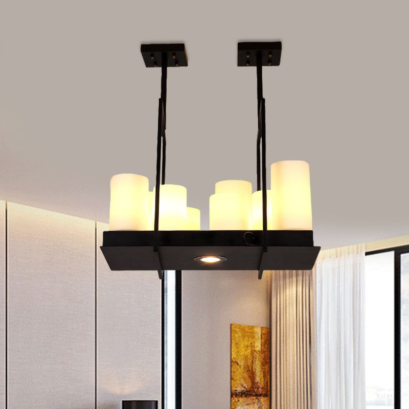 8/12/16 Lights Island Pendant Light Traditional Barrel Frosted Glass Hanging Lamp in Black for Dining Room