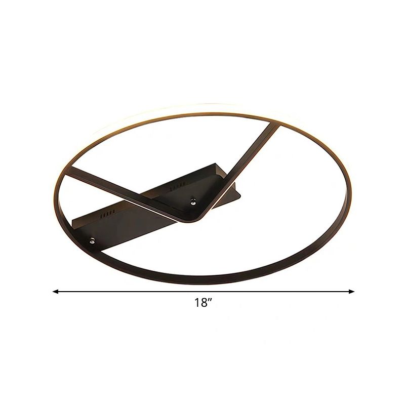 Simple Novelty LED Flush Mount Fixture Aluminum Black Hoop and V Inner Thin Ceiling Lighting in Warm/White Light, 18"/23.5" Width