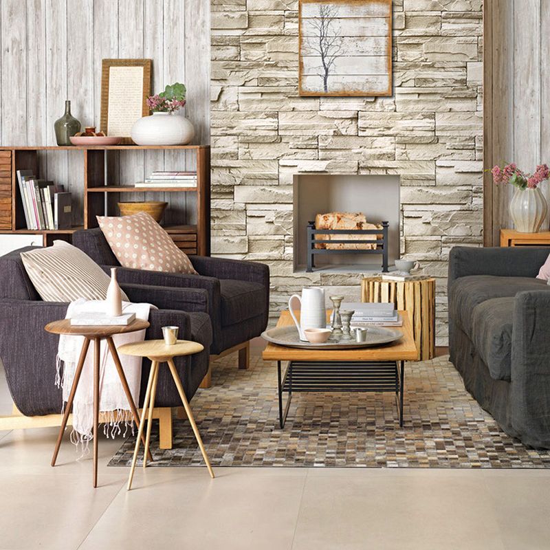 Rustic Brick Rock Wallpaper Roll PVC Self Sticking Light Brown Wall Covering for Bedroom