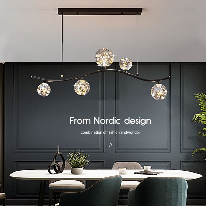 Globe Island Light Fixture Modern Pendant Lighting Metal 5 Light Island Lights