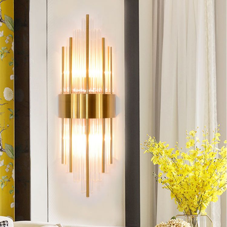 Unique Shade Crystal Wall Sconce Modern Style 2-Lights Wall Mount Light Fixture in Gold