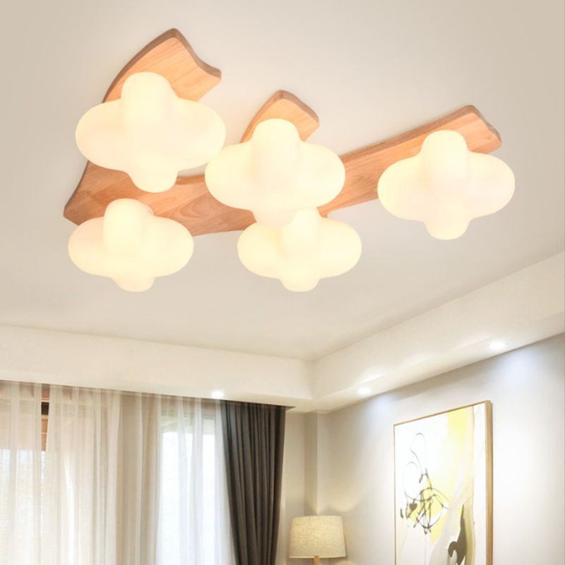 Geometric Shape Glass Flush Light Modern Style Multi Lights Flush Mount Fixture in Brown