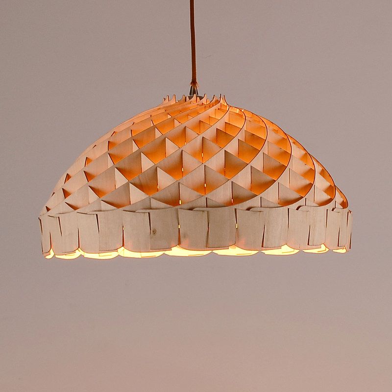Dome Restaurant Pendant Wood 1-Light Asian LED Suspension Lamp with Hand Woven Design