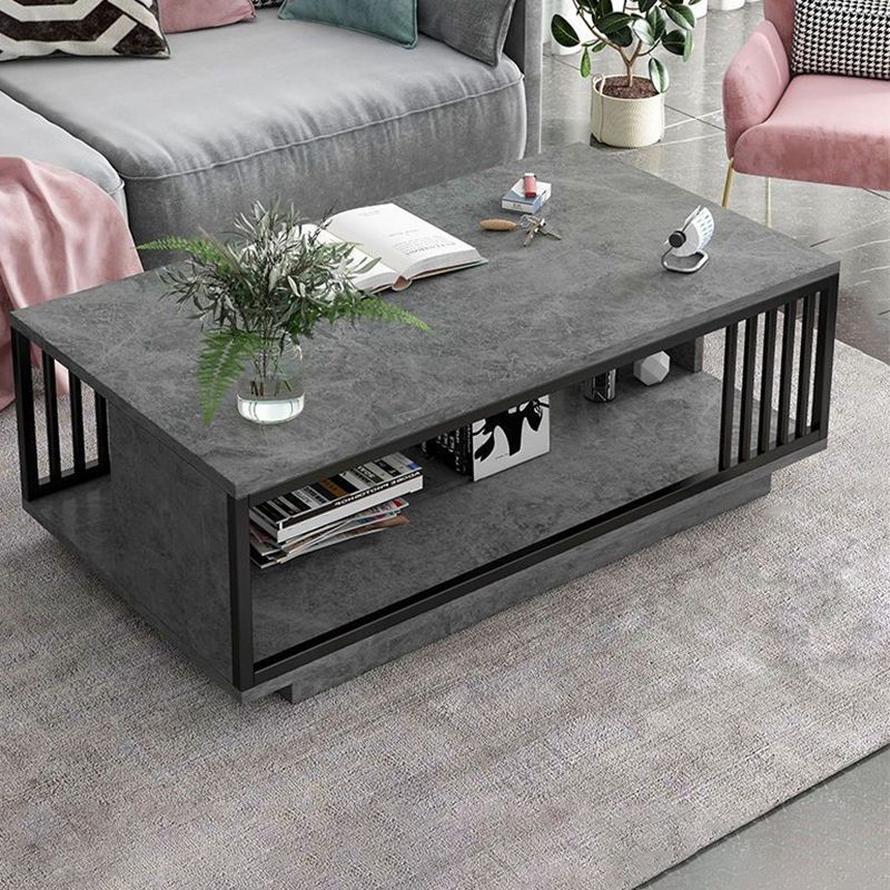 Modern Style Wooden Table with Rectangular Storage Rack Coffee Table