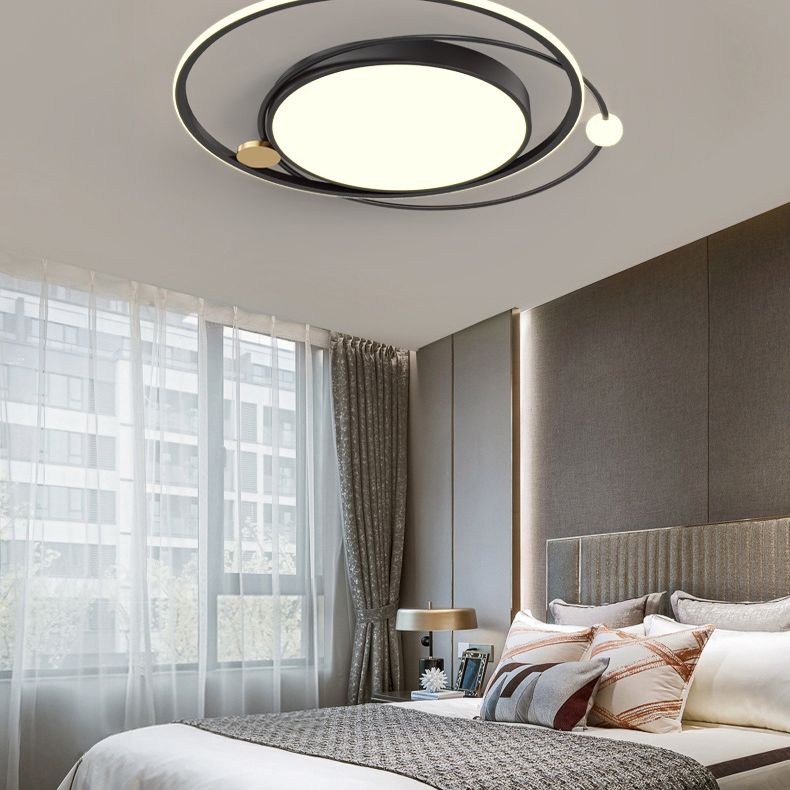 Metal Circular Line Design 3-Lights Flushmount Lamp Modern Simplicity Acrylic LED Ceiling Light for Study Room
