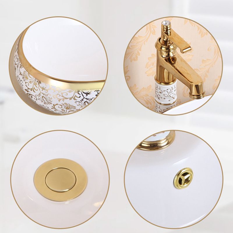 Traditional Vessel Sink Oval Porcelain with Pop-Up Drain Vessel Lavatory Sink
