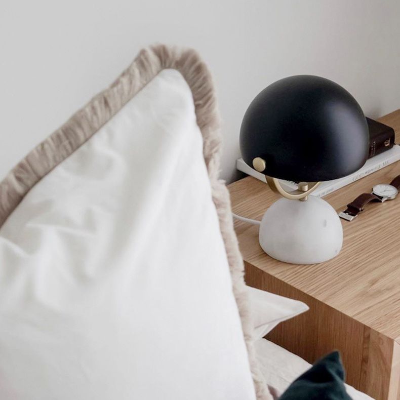 Hemispherical Bedside Table Lighting Metal 1 Bulb Postmodern Nightstand Light in Black