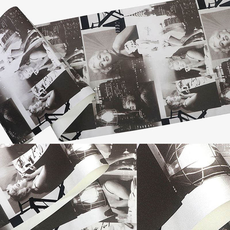 Historic Monroe Photo Print Wallpaper Vintage Non-Woven Fabric Wall Decor in Black-White