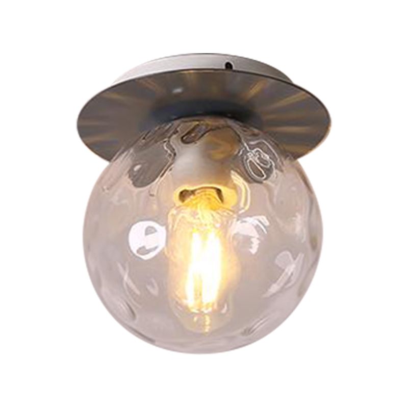 Gray/White/Green/Wood Finish Orb Light Fixture Ceiling Nordic 1 Head Close to Ceiling Light with Clear Hammered Glass Shade
