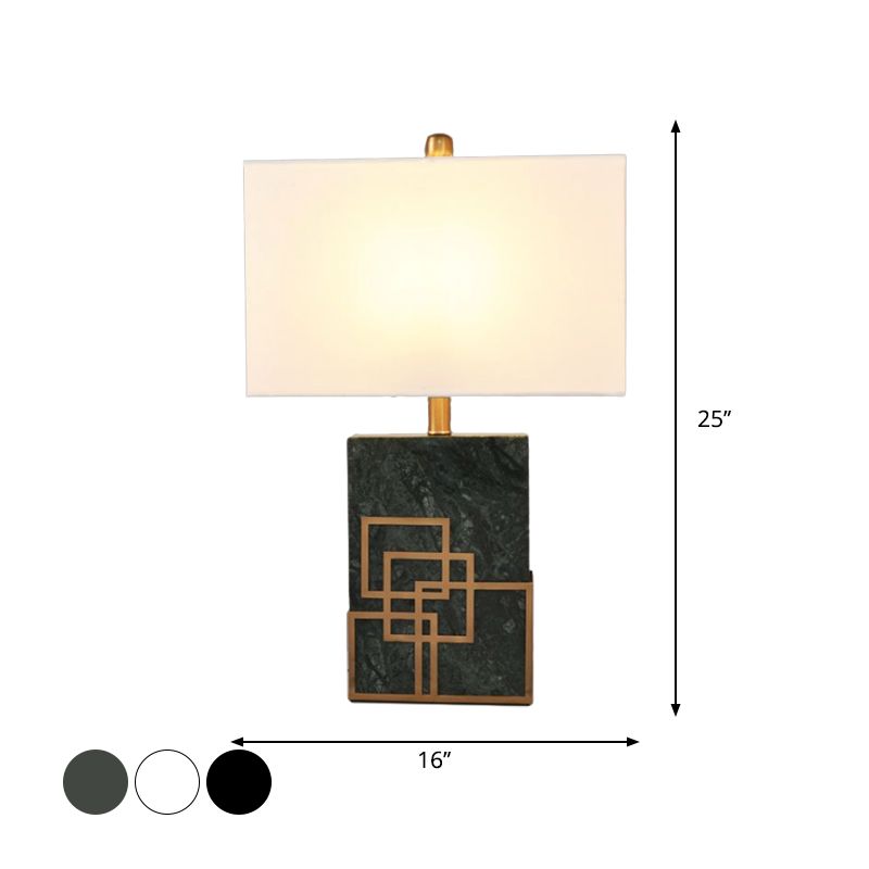 Lámpara de mesa rectángulo de tela nocturna estilo moderno de 1 luces/blancos/verde con pedestal