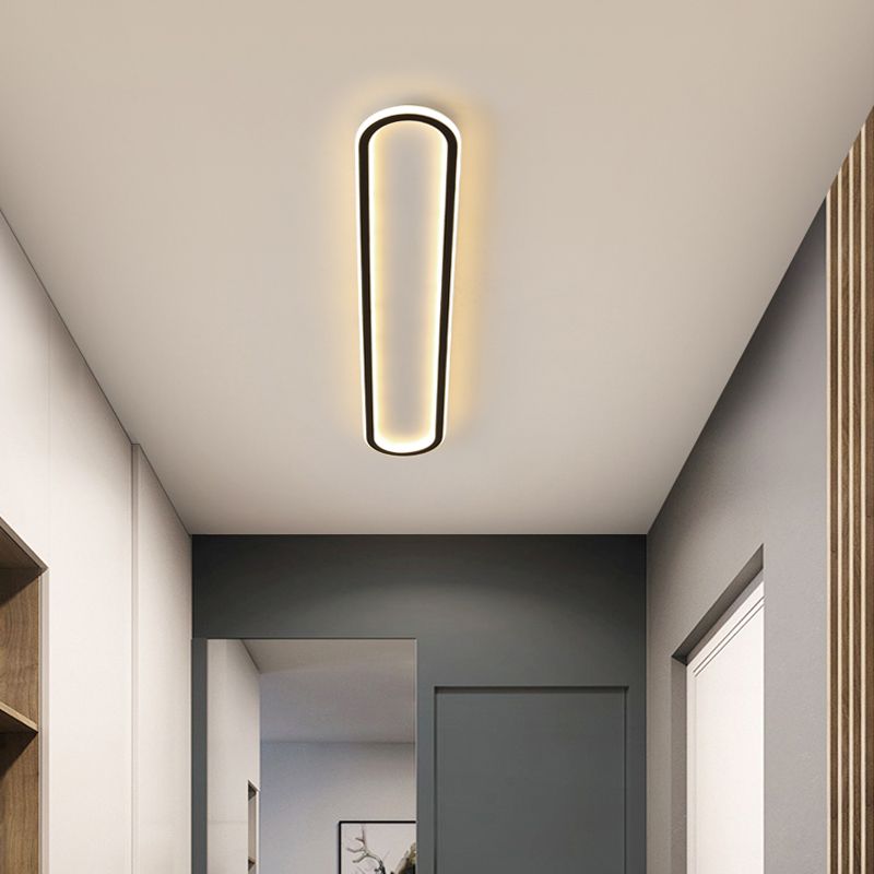 Lámpara de techo Led oblonga acrílica, montaje empotrado, minimalismo, acabado negro, montaje empotrado para pasillo