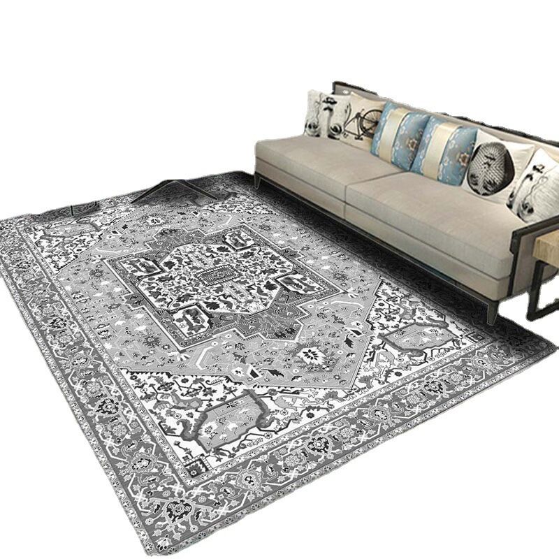 Vintage Indoor Room Area Rug Black Medallion Carpet Polyester Non-Split Area Carpet