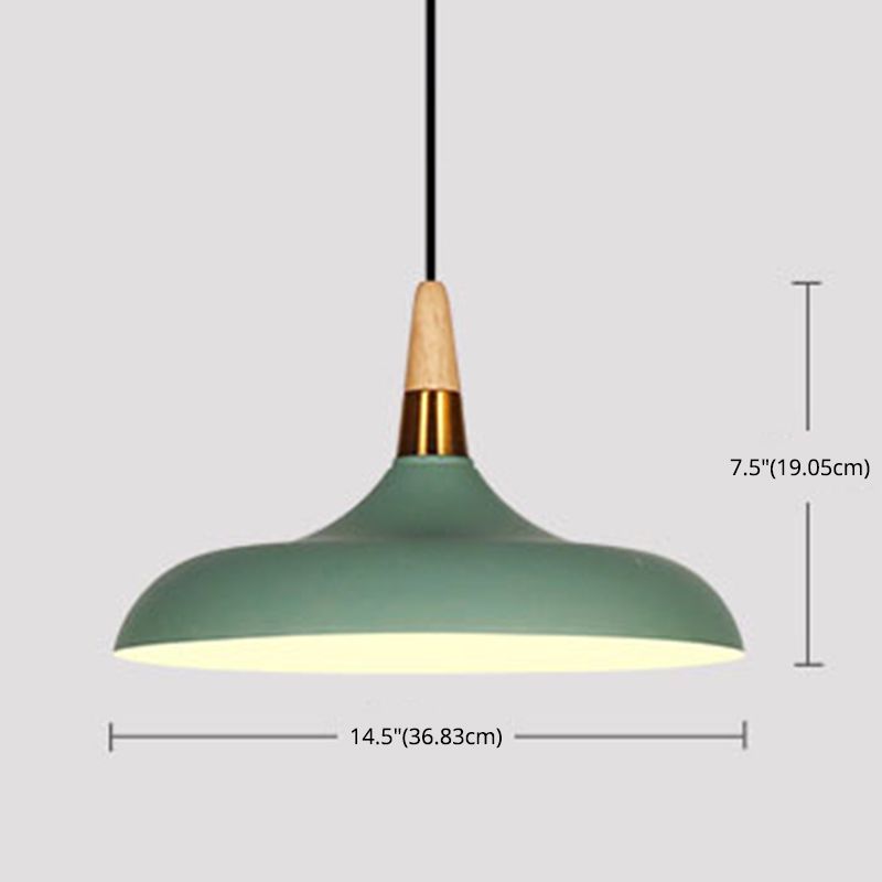 Macarons Industrial Barn Shade Pendant Light Metal 1-Light Restaurant Pendant Lighting with Wooden Top