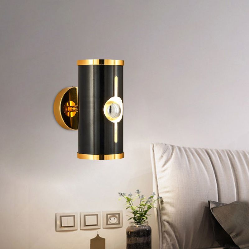 Black Finish Cylinder Sconce Lighting Modernist 1 Head Metal Up and Down Wall Mounted Lamp