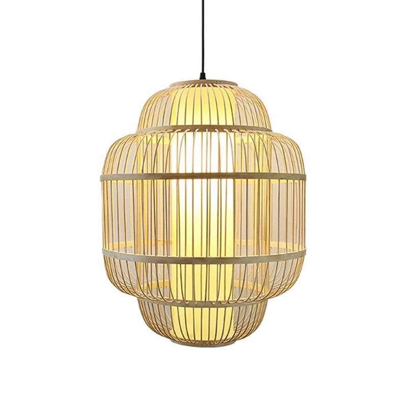 Bambus-Laterne Anhänger Beleuchtung Asian 1-Licht-Beige Down Lighting für Esszimmer, 16 "/19.5" /31.5 "W.