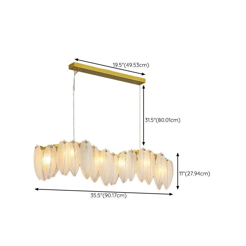 Gold Modern Metal Ceiling Light Feather Shape Island Lamp with Glass Shade for Living Room