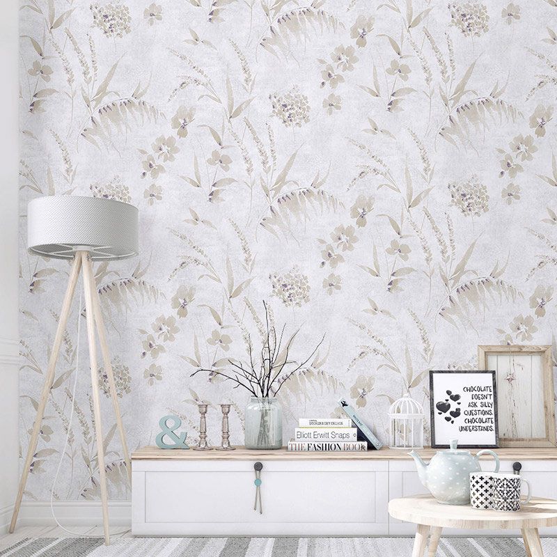 Natural Color Rural Wallpaper Roll 33' x 20.5" Dense Flower Pattern Wall Covering for Coffee Shop