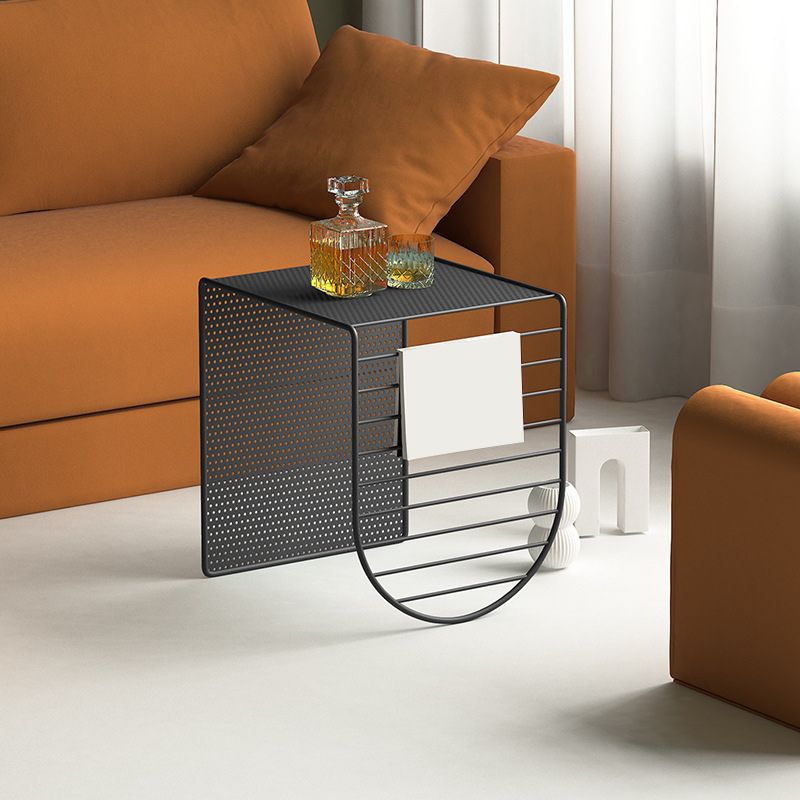 Mid-Century Modern Square Coffee Table with Iron Top and Iron Base