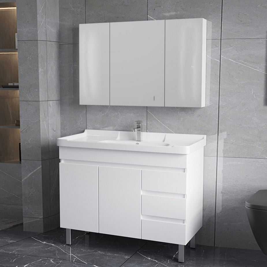 Ceramic Single Bathroom Vanity Modern White Rectangular Freestanding Vanity Set