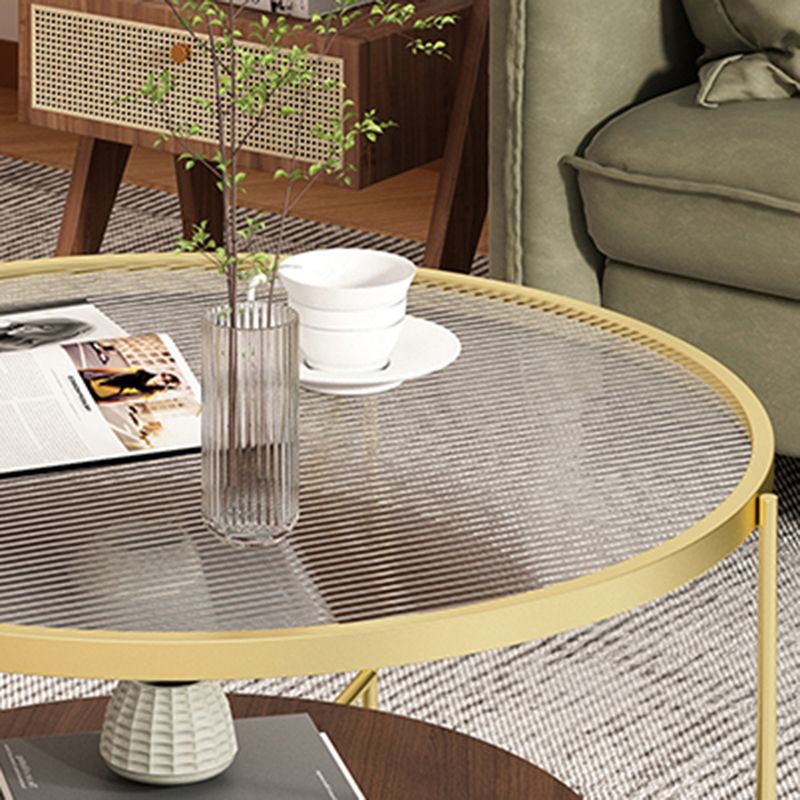 Contemporary Round Coffee Table with Storage and Cross Legs Cocktail Table