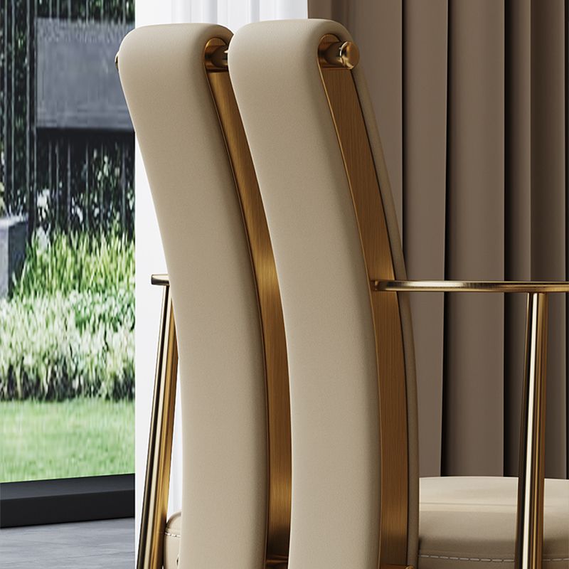 Glam Kitchen Dining Chair Gold Legs Upholstered Dining Arm Chair