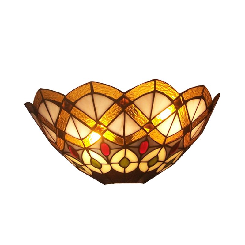 Stained Glass Bowl Wall Sconce with Peacock Design 2 Lights Victorian Wall Light