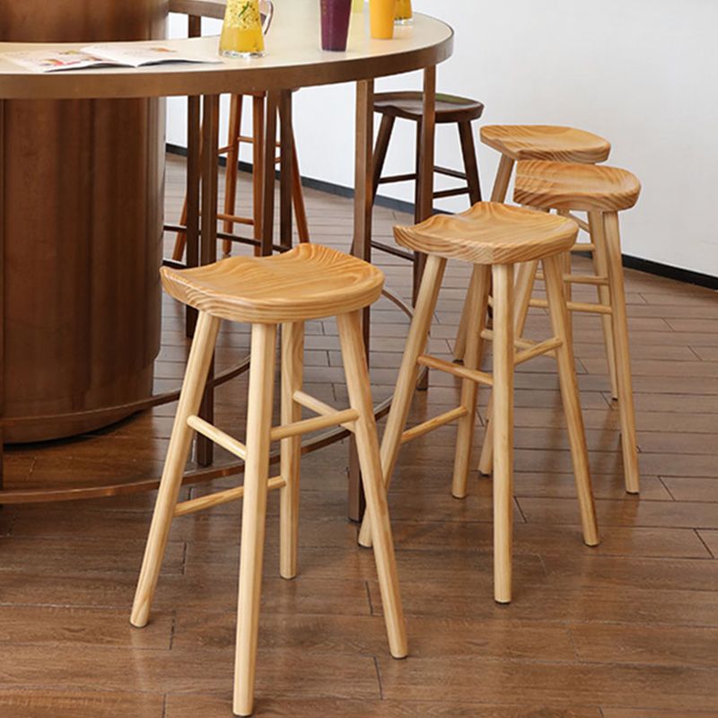 Modern Backless Counter Stool Wood Bar Stool with Pedal and Wooden Seat