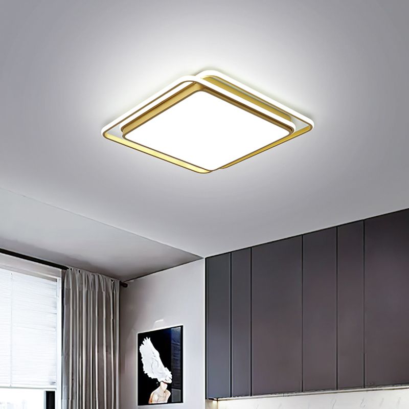 Modern Square/Rectangle Flush Light Acrylic Living Room LED Ceiling Mount Lamp in Gold, Warm/White/3 Color Light