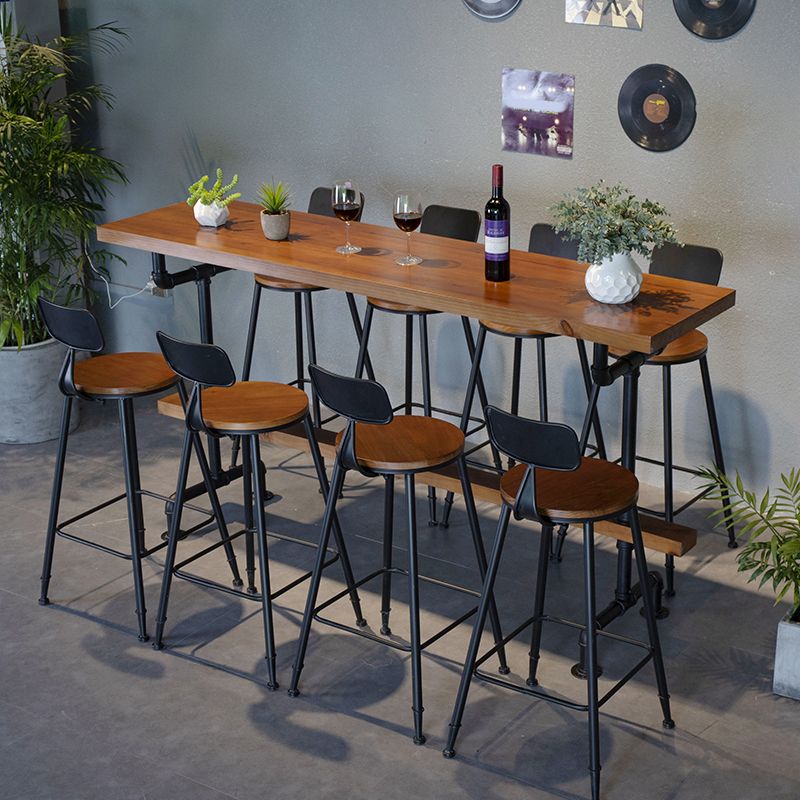 Industrial Trestle Base Bar Height Table Metal and Wood Bar Table for Dining Room