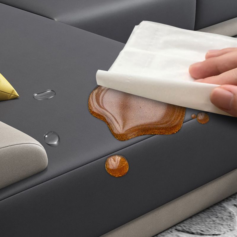 Faux Leather Sofa and Chaise Gray Pillow Top Arm Slipcovered Sofa