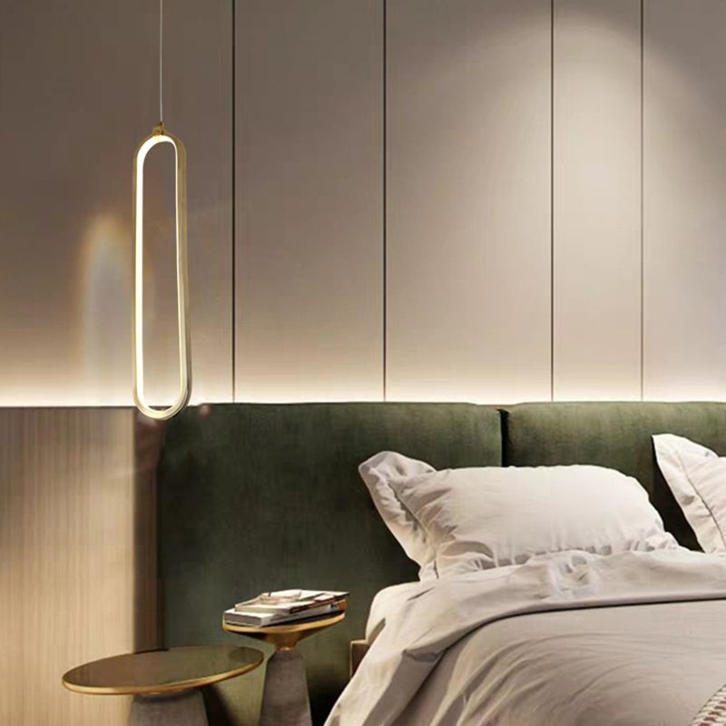 Minimalism Ellipse Hanging Ceiling Light Metal Bedroom Pendant Light Fixture in Gold