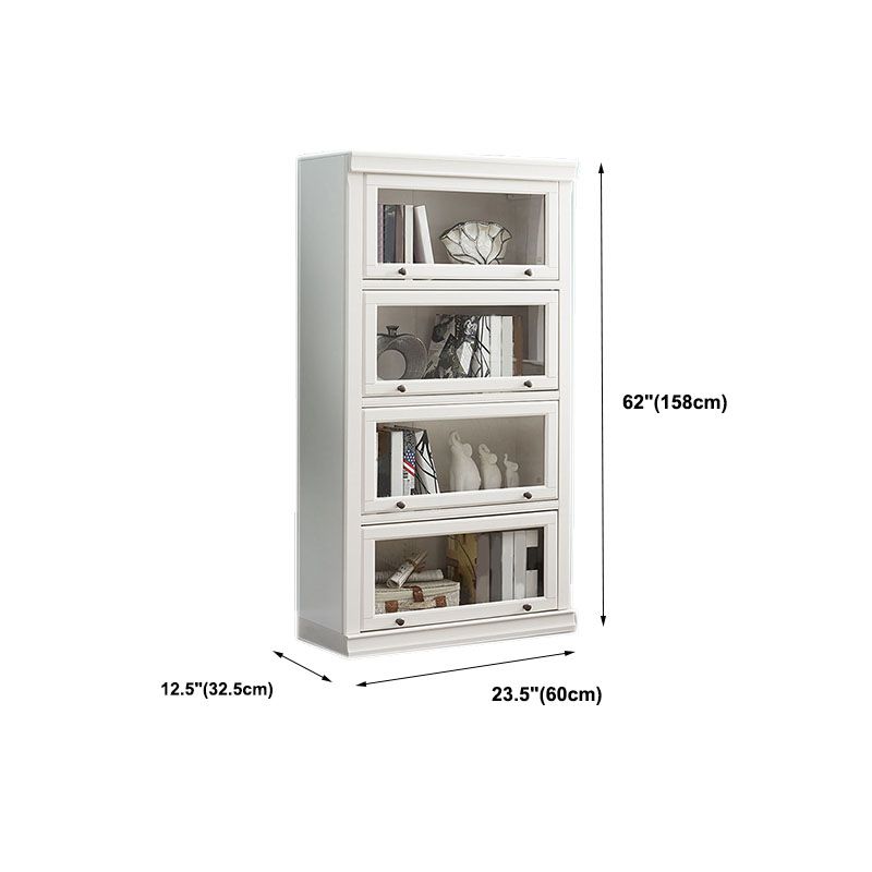 Modern Closed Storage Bookcase 12.5" W White Wooden Bookshelf with Glass Doors