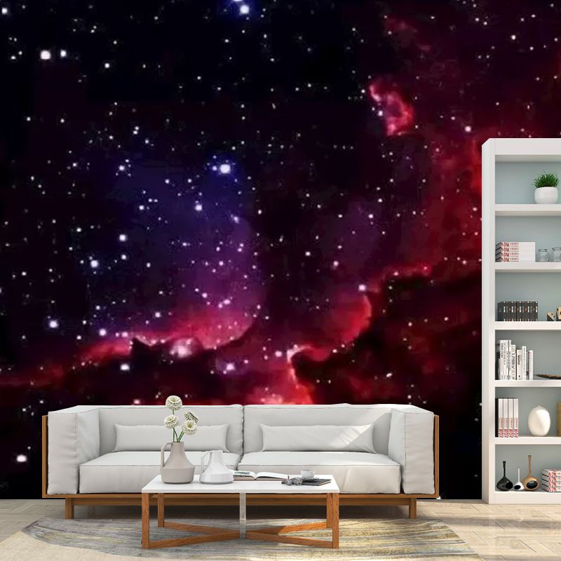 Black and Red Nebula Mural Wallpaper Stain-Resistant Wall Art for Bedroom Decoration