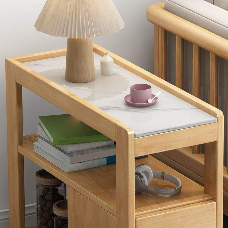 Solid Wood Accent Side Table 4 Legs with Storage Living Room Rectangular