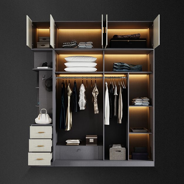 Modern Wardrobe for Home Mirrored Finish Cabinet with Glass Door