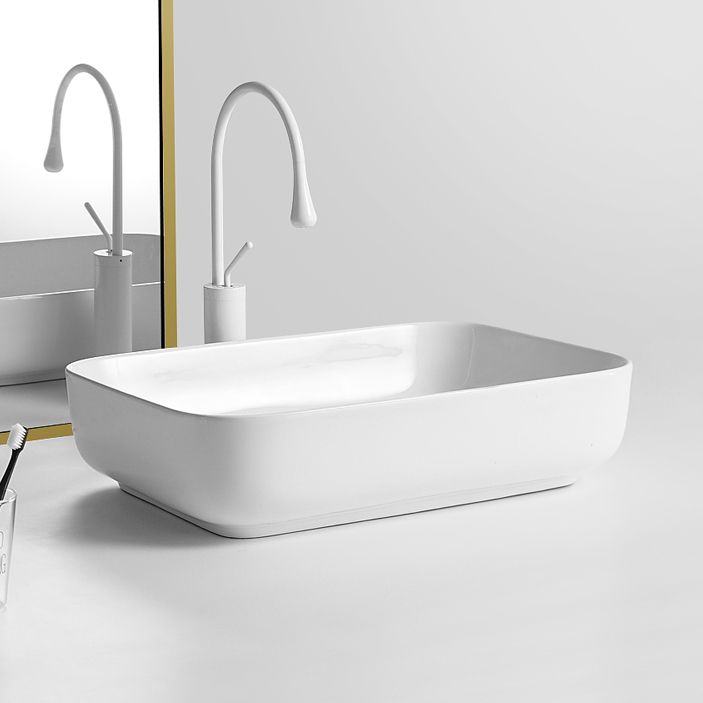 Contemporary Bathroom Sink Porcelain Square Vessel Bathroom Sink with Pop-Up Drain