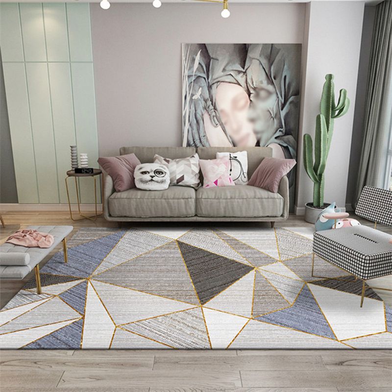 Luxury Geometry Design Area Rug Contemporary Comfort Polyester Rug Stain Resistant Washable Carpet for Living Room