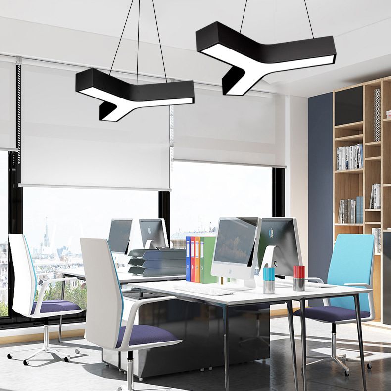 Y-förmige Anhänger Leuchte moderne Metall-LED-Büro hängende Anhänger Licht in Schwarz