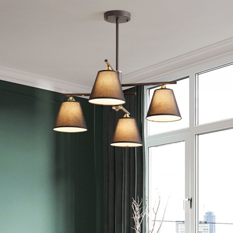 Tessuto lampadario conico a sospensione tradizionale tradizionale 4/6/8 luci soggiorno Luce a sospensione in nero/bianco/rosso