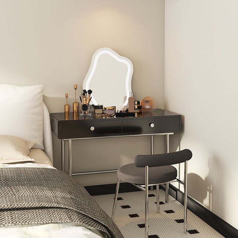 Black/White Contemporary Vanity 2 Storage Drawers with Padded Stool