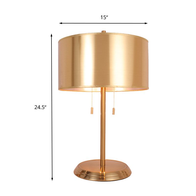 1 Light Drum Desk Lamp Traditional Black/White/Gold Fabric Task Lighting for Bedroom with Metal Base